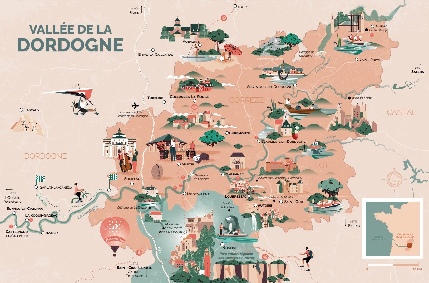 Carte touristique vallée de la Dordogne