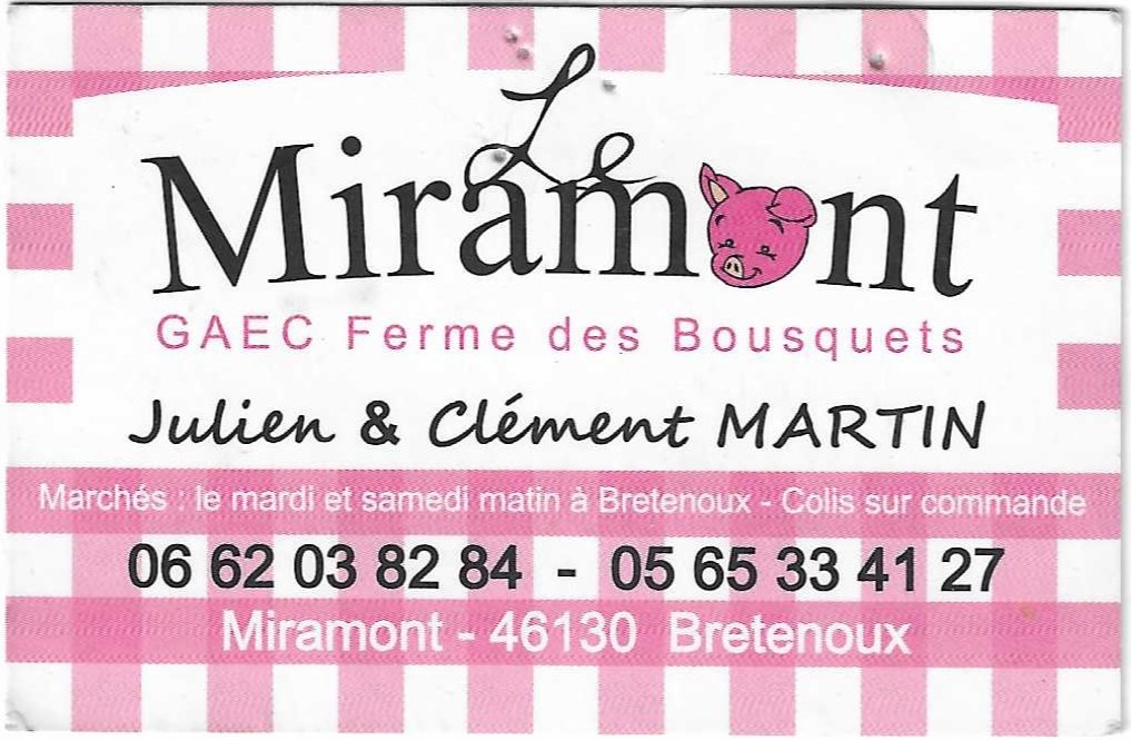 Carte visite le Miramont producteur de cochon