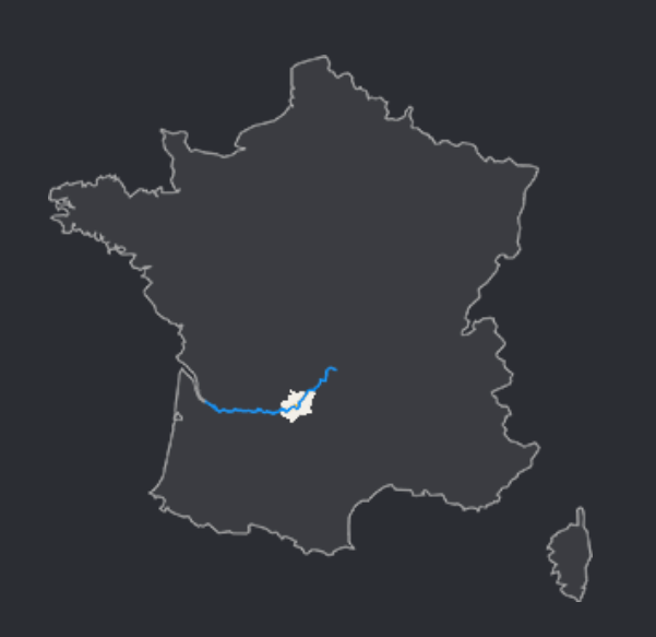 Représentation de la carte de France avec vallée de la Dordogne